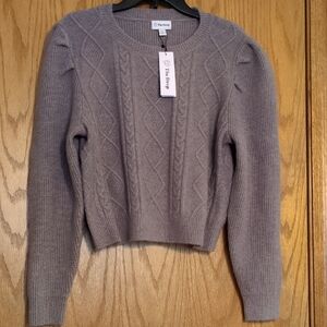 The Drop Gloria Puff Sleeve Women's Gray Cable Knit Sweater XL NWT